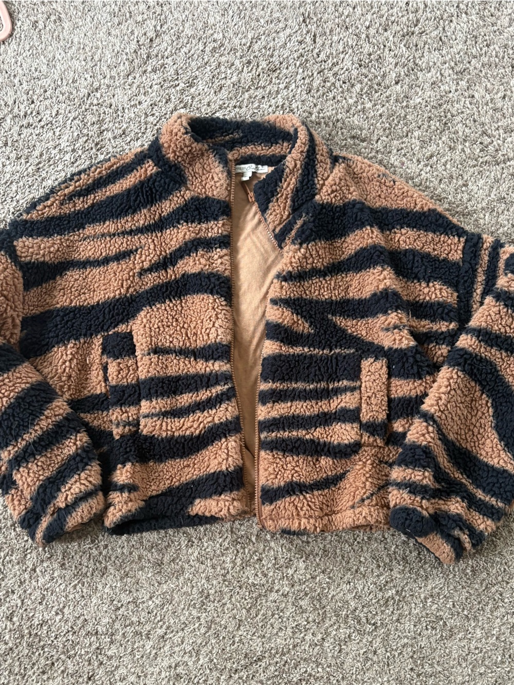 Express Brown and Black Zebra Sherpa Puffer Jacket